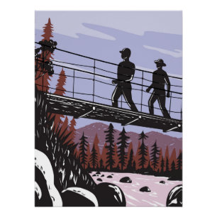 Pôster Hikers em Wawona Swing Bridge em Yosemite WPA