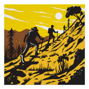Pôster Hikers pegando a trilha de úmido em Yosemite WPA