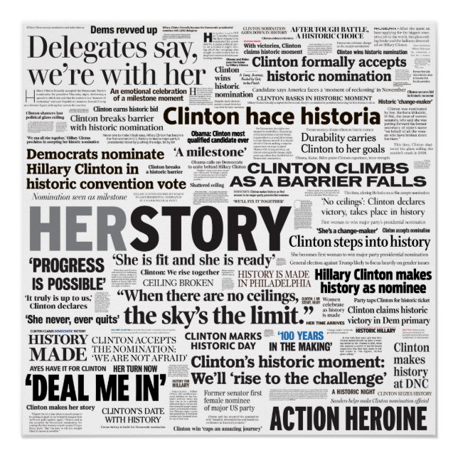 Pôster Hillary 2016 Historic Headline Collage Poster (Frente)