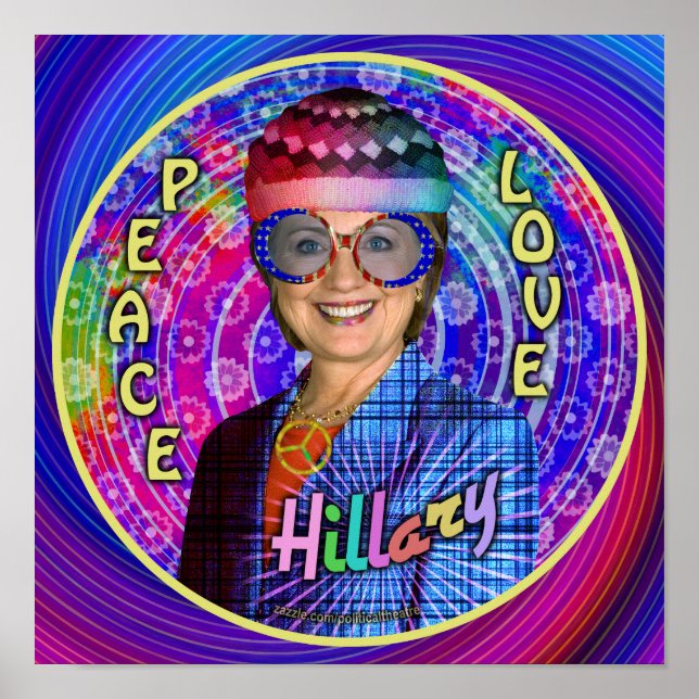 Pôster Hillary Clinton 2016 Presidente político Hippie (Frente)
