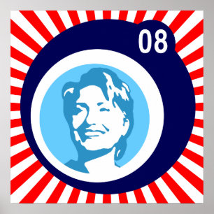 Pôster hillary clinton : blue bubbles & red rays: