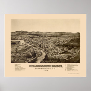 Pôster Hillsborough, Mapa Panorâmico NH - 1884