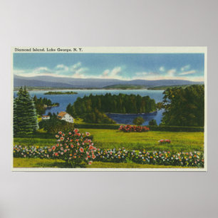 Poster Hillside View of Diamond Island and Lake