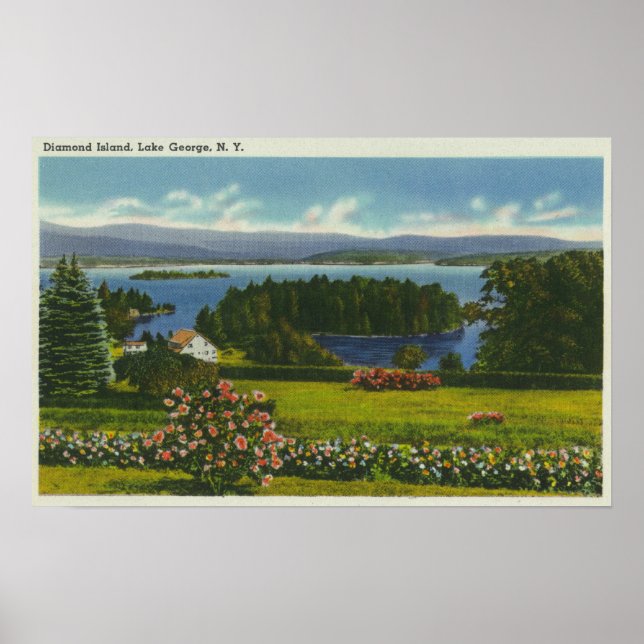Poster Hillside View of Diamond Island and Lake (Frente)