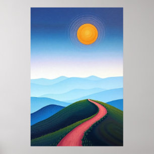Poster Hilltop Sunrise Minimalista com Caminho para o Ven