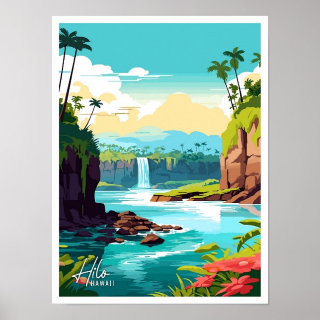 Poster Hilo Hawaii Art Vintage Familiar Viagem Place (Frente)