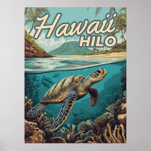 Poster Hilo Hawaii Big Island Retro Tropical Costeira