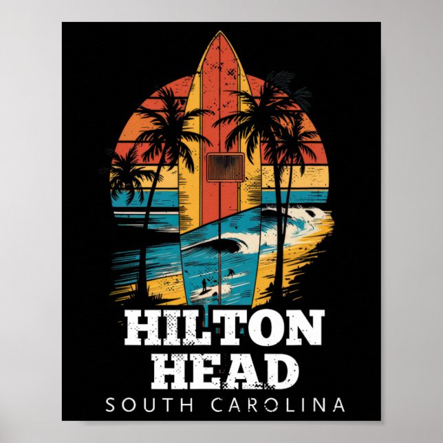 Poster Hilton Head South Carolina Surfboard Surfing Retro (Frente)