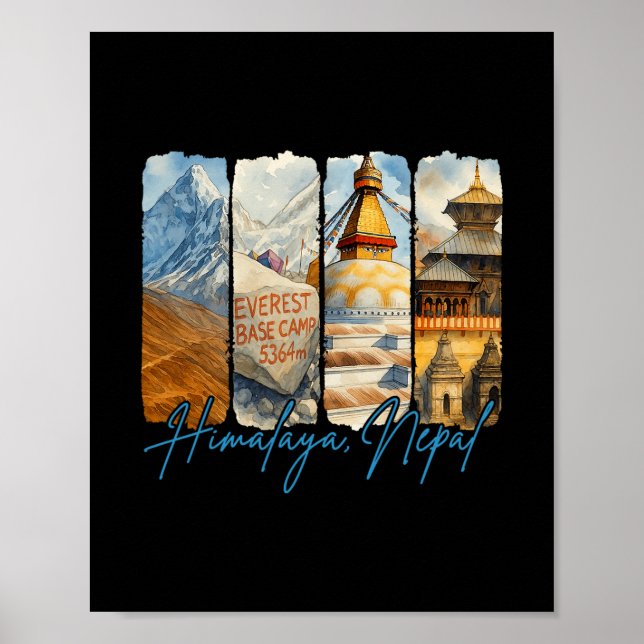 Poster Himalaya Nepal Traveling Trip Brushstroke Souvenir (Frente)