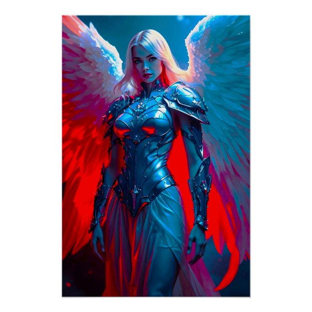Pôster Himmlische Engelsschönheit in silberner Rüstung (Frente)