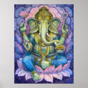 Poster Hindu da arte de Lotus Ganesha