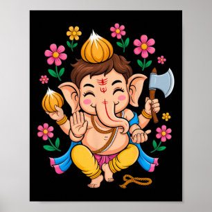 Poster Hindu Ganesha Puja Elefante Deus Índia Meditação Y