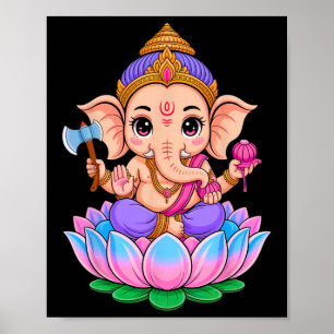 Poster Hindu Ganesha Puja Elefante Deus Índia Meditação Y