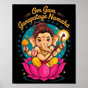 Poster Hindu Ganesha Puja Elefante Deus Índia Meditação Y
