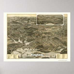 Poster Hingham, mapa panorâmico das MÃES - 1885