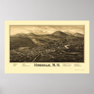 Pôster Hinsdale, mapa panorâmico do NH - 1886