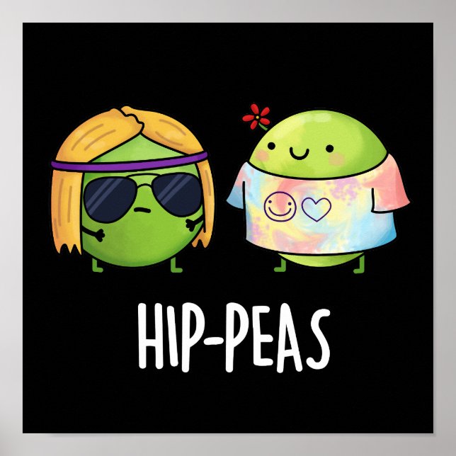 Poster Hip-peas Engraçado Hippie Peas Pun Dark BG (Frente)