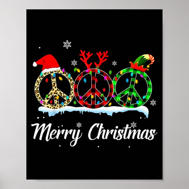 Poster Hipe Peace Sign Santa Hat Reindeer Merry Christmas (Frente)