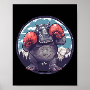 Poster Hipopótamo de Boxe Com Luvas de Boxe Kickboxing En