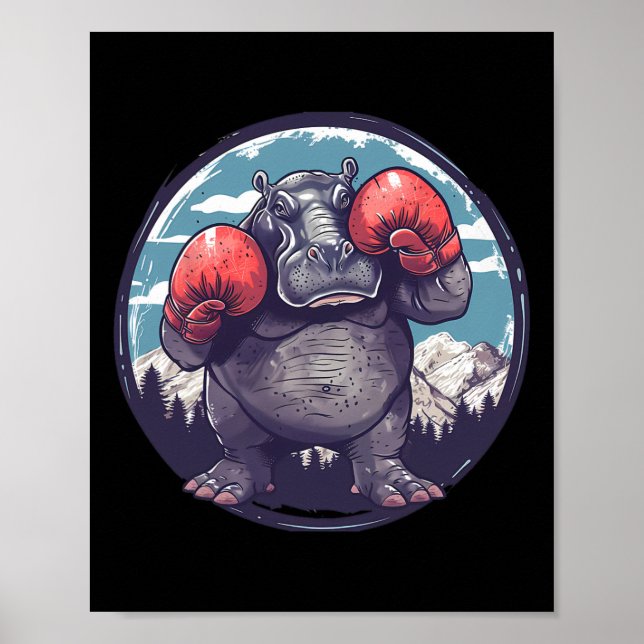 Poster Hipopótamo de Boxe Com Luvas de Boxe Kickboxing En (Frente)
