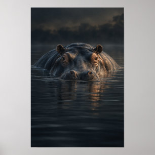 Poster Hipopótamo Descansando na Arte de Parede de Água E