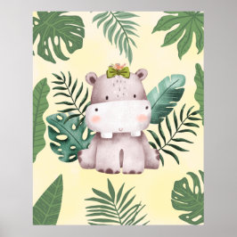 Poster Hipopótamo Fofo Decoração de Berçário Safari Jungl