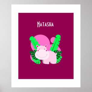 Poster Hipopótamo Rosa Feliz Fofo