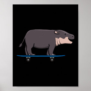 Poster Hipopótamo Vida Selvagem Animal Skate Skateboardin