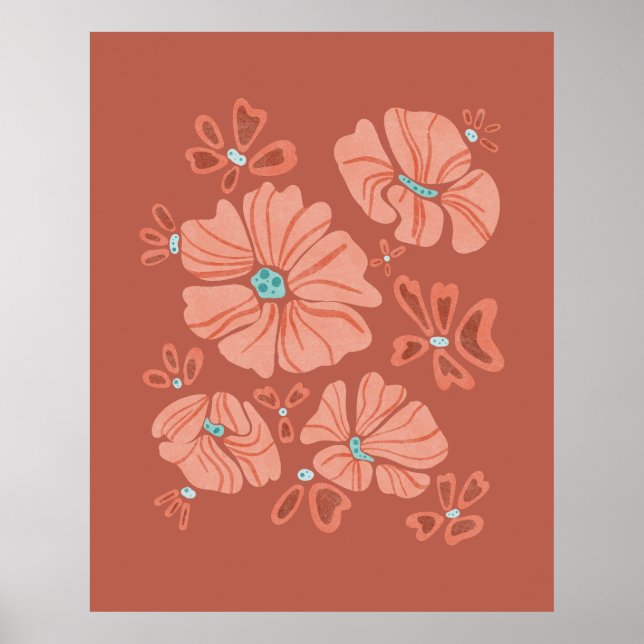 Poster Hippie Blooms: Abstrato Red Flower Power Trabalho  (Frente)