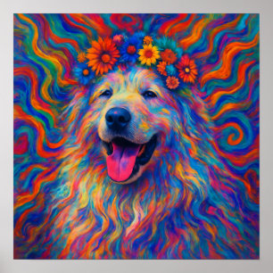 Poster Hippie Happy Excelente Pirenéus Dog Art Retrato