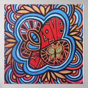 Pôster Hippie Love Arte Acrílica