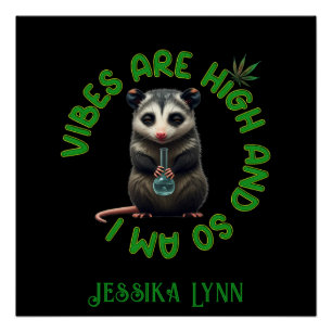 Pôster Hippie Opossum Vibes Chapadas Humor Personalizado 