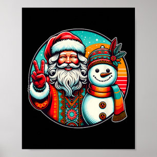 Poster Hippie Papais noeis Retro Snowman Bohemian Natal