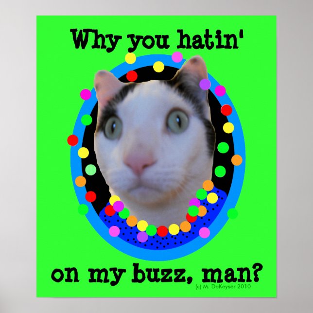 Pôster Hippie Psychedelic Rainbow Buzz Cat (Frente)