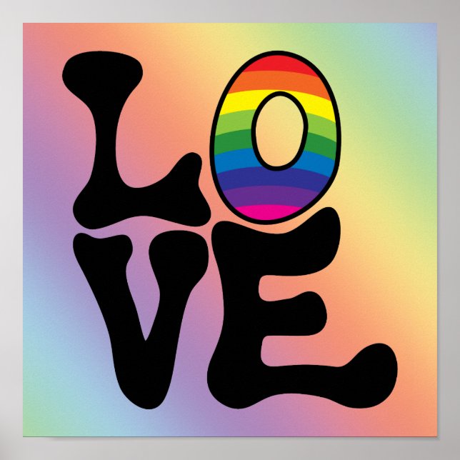 Pôster Hippie Rainbow Love Text (Frente)