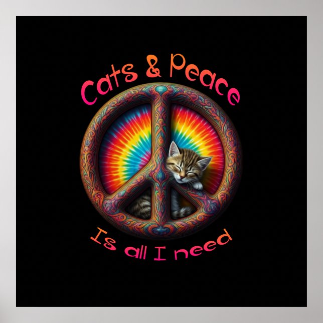 Poster Hippie Tie Dye Cat Amantes da Paz (Frente)