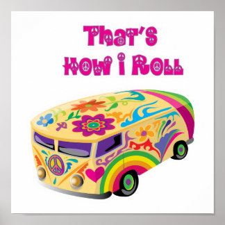 Poster hippie van retro como eu rolo