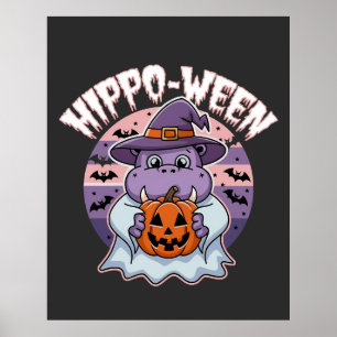 Poster Hippo-entre Spooky Halloween Moo Deng Hippo Ghost