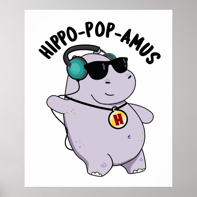 Poster Hippo-pop-amus Engraçado Pop Música Hippo Pun (Frente)