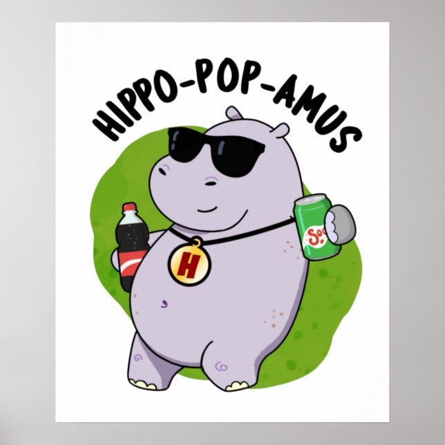 Poster Hippo-pop-amus Funny Hippo Soda Pop Pun (Frente)