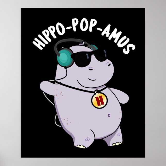 Poster Hippo-pop-amus Música Pop Engraçado Hippo Pun Dark (Frente)