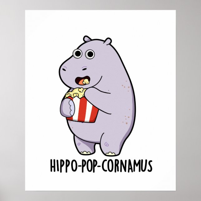 Poster Hippo-pop-cornamus Funny Hippo Pun (Frente)