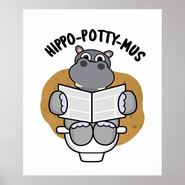 Poster Hippo-potty-mus Funny Animal Hippo Pun (Frente)
