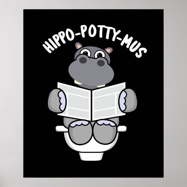 Poster Hippo-potty-mus Funny Animal Hippo Pun Dark BG (Frente)
