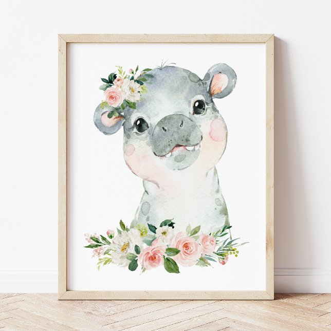 Poster Hippo, Safari, Selva, Flores Rosa, Enfermeiro Rapa (Criador carregado)