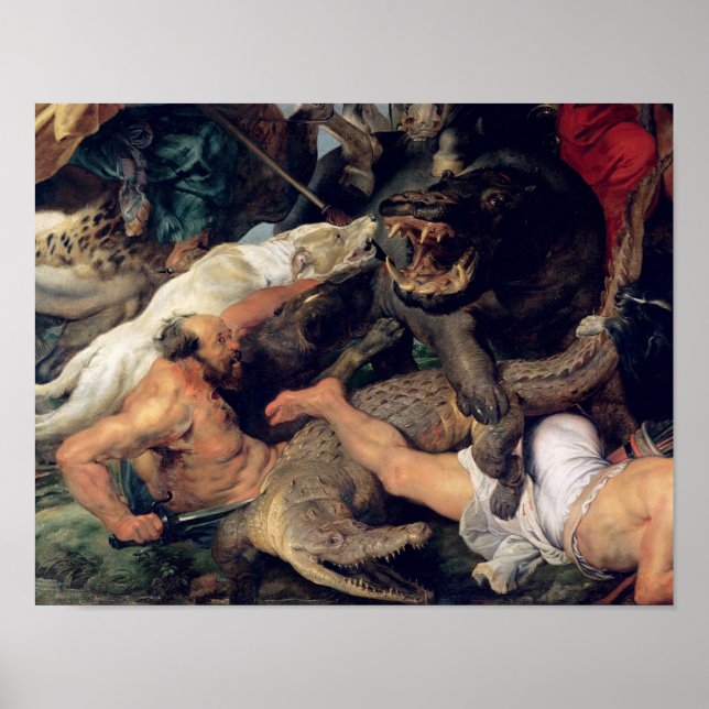 Poster Hippopotamus e Crocodilo Hunt, c.1615-16 (Frente)