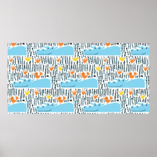 Poster Hippos e aves no lago, sem soldadura