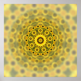Pôster Hippy Sunflower Fractal Mandala Padrão