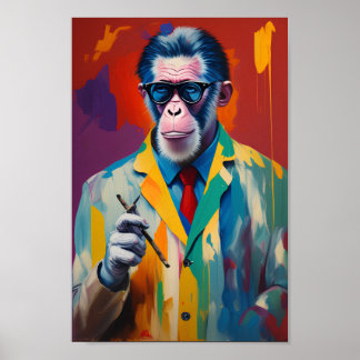 Poster Hipster Ape Fumando Charuto Casa Arte de Parede