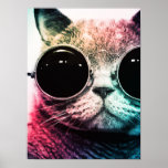 Pôster Hipster Cat Pop Art<br><div class="desc">Este gato hipster legal vai iluminar qualquer quarto.</div>